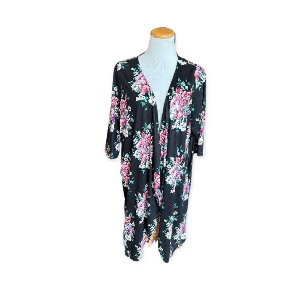 NWT Womens Ekouaer Floral Rose Pattern Poncho Kimono Duster Robe - Sz XL
